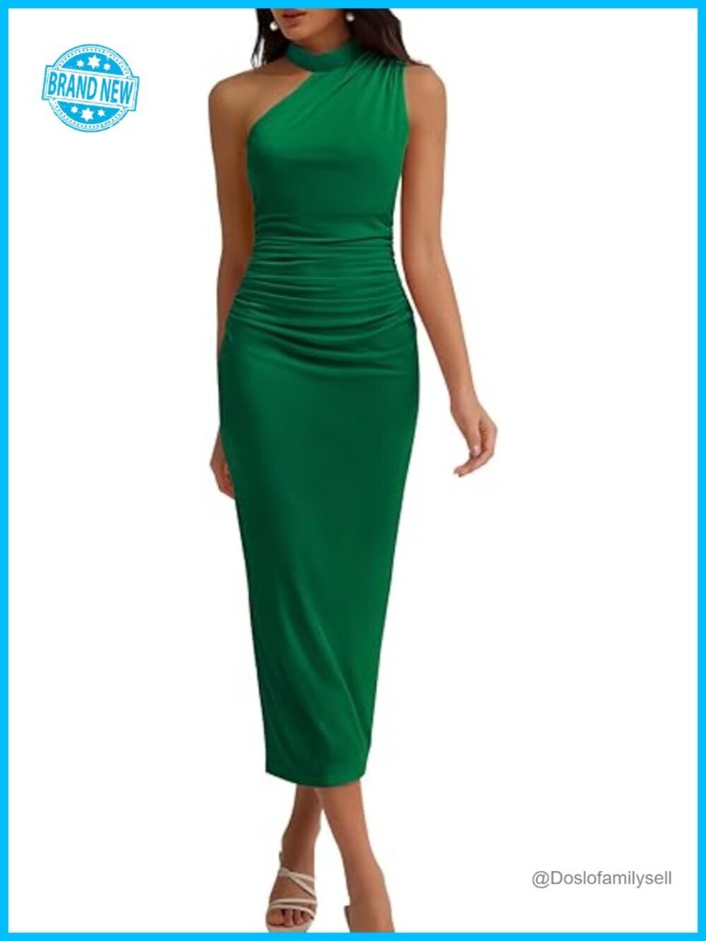 Women One Shoulder Halter Bodycon Maxi Dress Sleeveless Backless Zipper